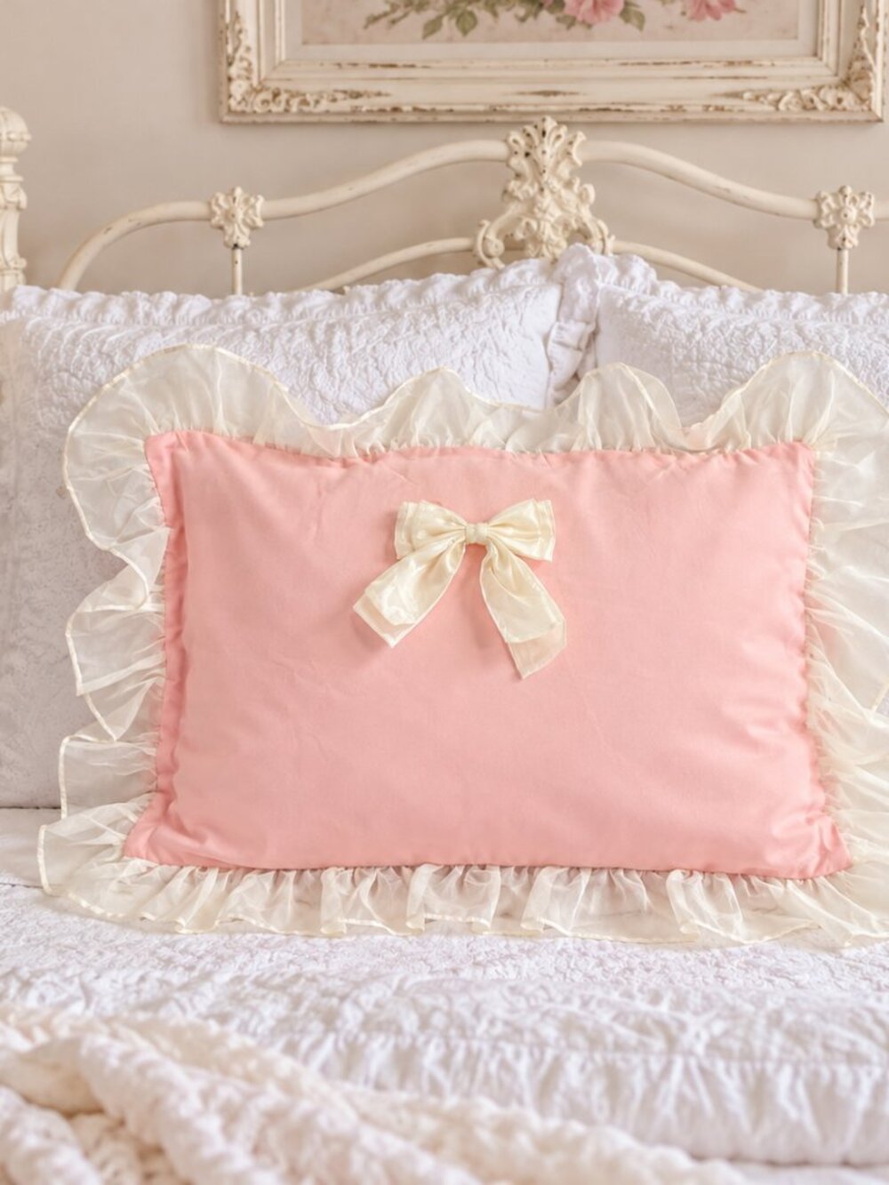 Pink Shabby Chic Ruffled Pillow Sham Cover 26” x 20”